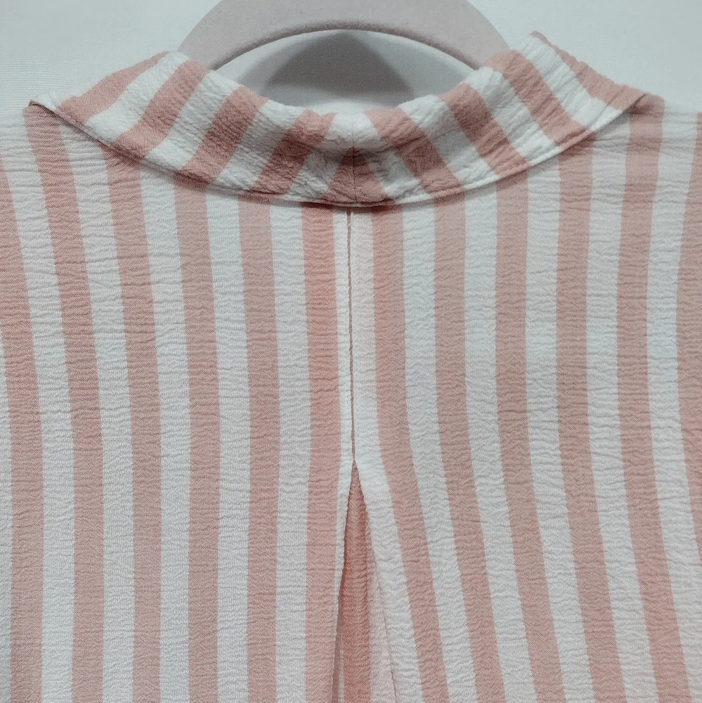 Chico's Striped Drama-Sleeve Shirt Women's L Pink White Strips Office Casual - Picture 8 of 9